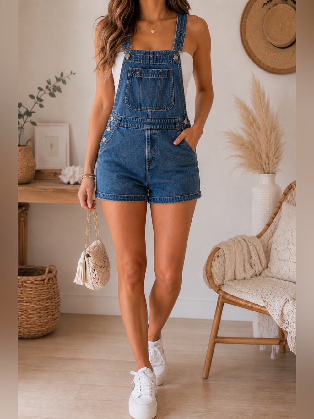 Strévra Denim Shortalls Large Medium Wash Bib Overalls Casual Shorts